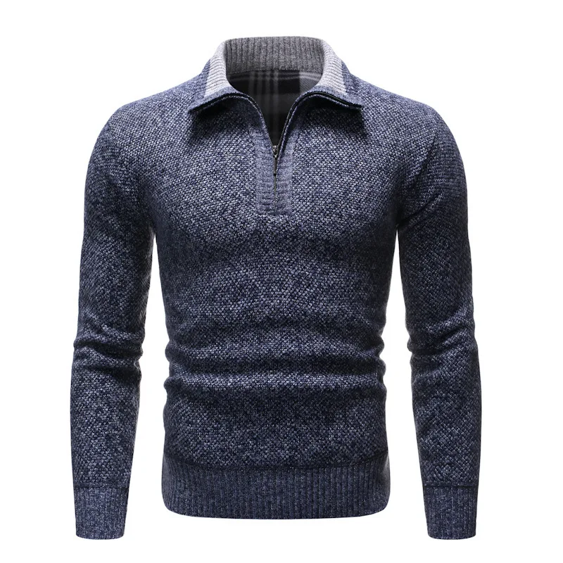 Autumn Winter Casual Sweaters Men Half High Collar Zippers Warm Fleece Pullovers Mens Thick Warm Knitted Sweater Men Pullovers