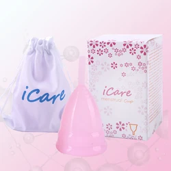 ICare Menstruations Medizinische Silizium Tasse Wiederverwendbare Dame Zeitraum Tasse Für Feminine Hygiene Geistige Collector Hypoallergen Zertifiziert