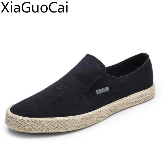 Black High Quality Mens Casual Loafers Breathable Solid Slip on Mens Canvas Shoes Soft Bottom Men\'s Sneakers