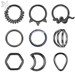 ZS 1 Piece Black Color 316L Stainless Steel Nose Ring For Women Men 8MM Punk Moon Spike Ear Helix Septum Tragus Piercing Jewelry