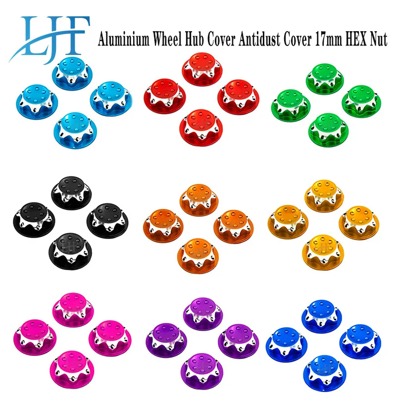 LJF 4pcs 1/8 RC Crawler car Aluminium Wheel Hub Cover Antidust Cover 17mm HEX Nut For RC 1:8 Model Car Anti-skid Wheel Cover L32