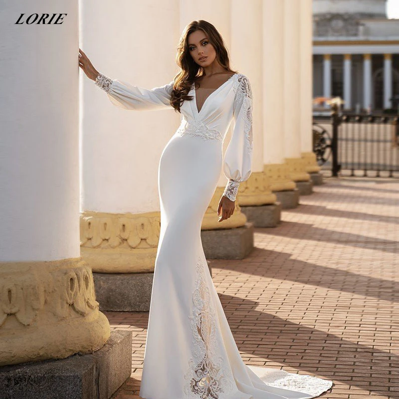 

LORIE Sexy Bodycon Mermaid Wedding Dresses Long Sleeves V-Neck Backless Boho Bridal Gowns 2022 Custom Color vestidos de novia