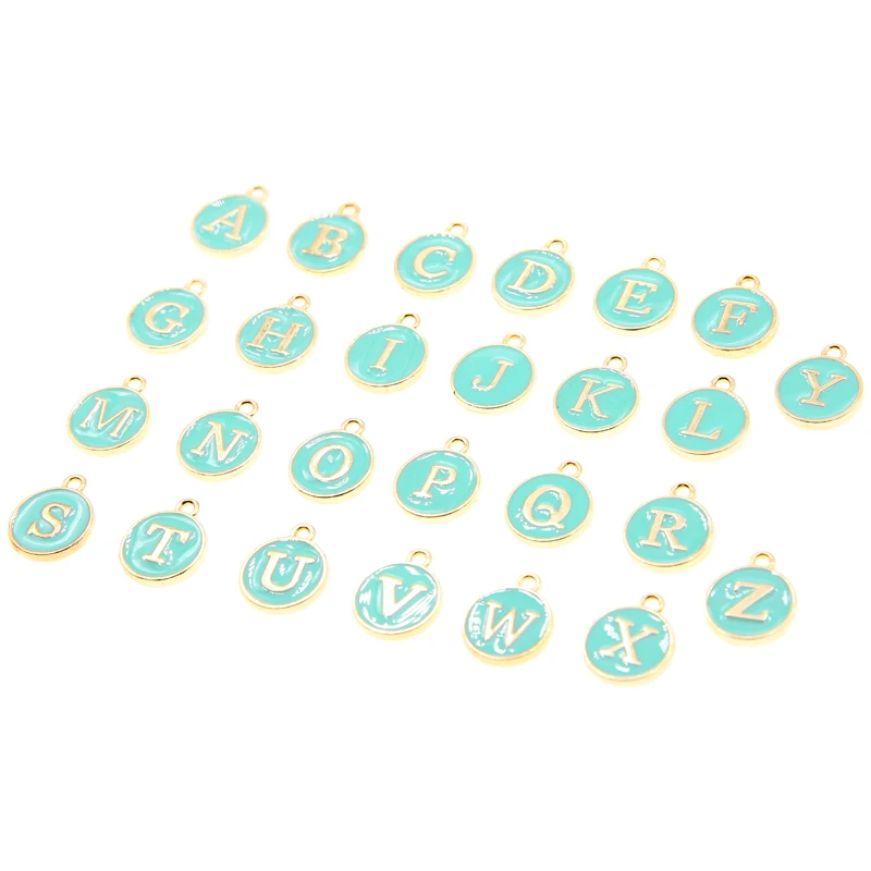 10pcs/26pcs Alphabet Letter Double Face green Enamel Charms KC Gold color 12*15mm pendants jewelry making Handmade craft