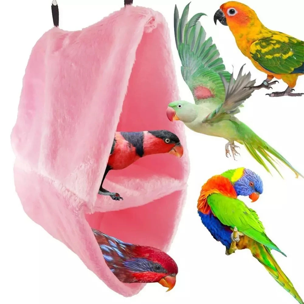 Pet Bird Parrot Hammock Hut Tent Double Layer Warm Bed Hanging Cave Winter Large bird Cages Parrots Perch Hamster Triangle Nest