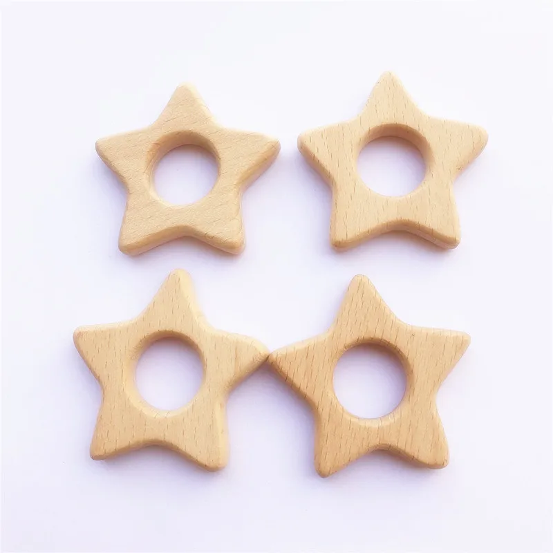 

Chenkai 10pcs Wood Star Teether Ring Nature Baby Rattle Teething Grasping Toy DIY Organic Eco-friendly Wood Teething Accessories