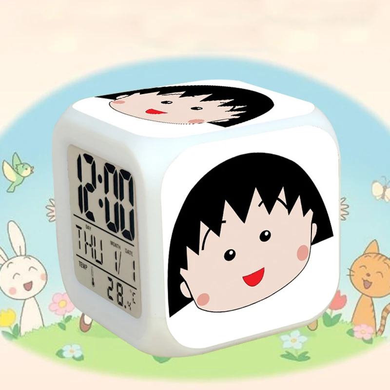 Chi-bi Maruko Toys LED Touch Multi-function Cartoon Alarm Clock Seven Color Night Watch Led Clock Fans Kids Children Gift