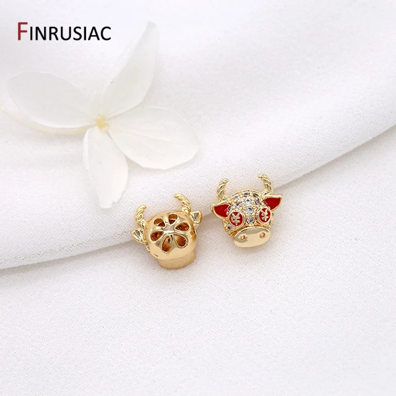 Gold Plated Cow Beads , Pave Setting Zircon Animal Bull Head Beads Accessories DIY Handmade Jewelry Bracelet Components image 3