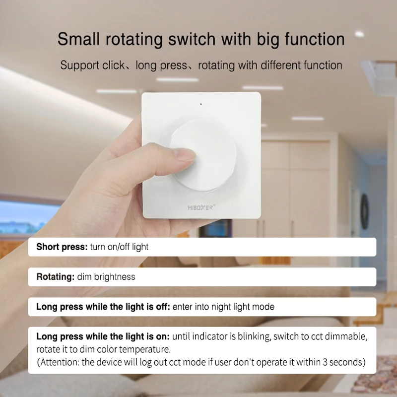 Miboxer K1 Interrupteur Rotatif Panneau Télécommande DC3V Wifi Contrôlable Gradation 2.4GHz Luminosité Couleur Température LED Ampoule