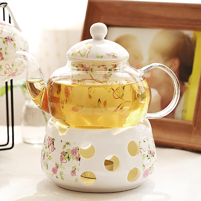 Ceramic Teapot With Strainer Vintage Porcelain British Tea Pot And Cup Set Candle Heating Glass Coffee Mugs Home Decoration