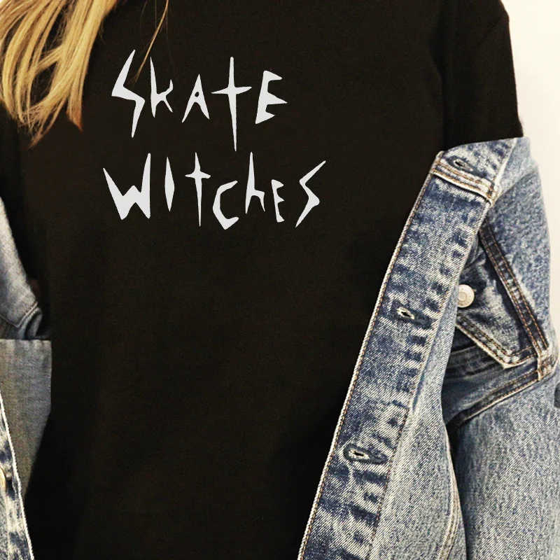 Skate Witches Vintage Fashion Gothic T-Shirt Women Grunge Punk Style Streetwear Tshirt Cotton Short Sleeve Tee Witch Shirt