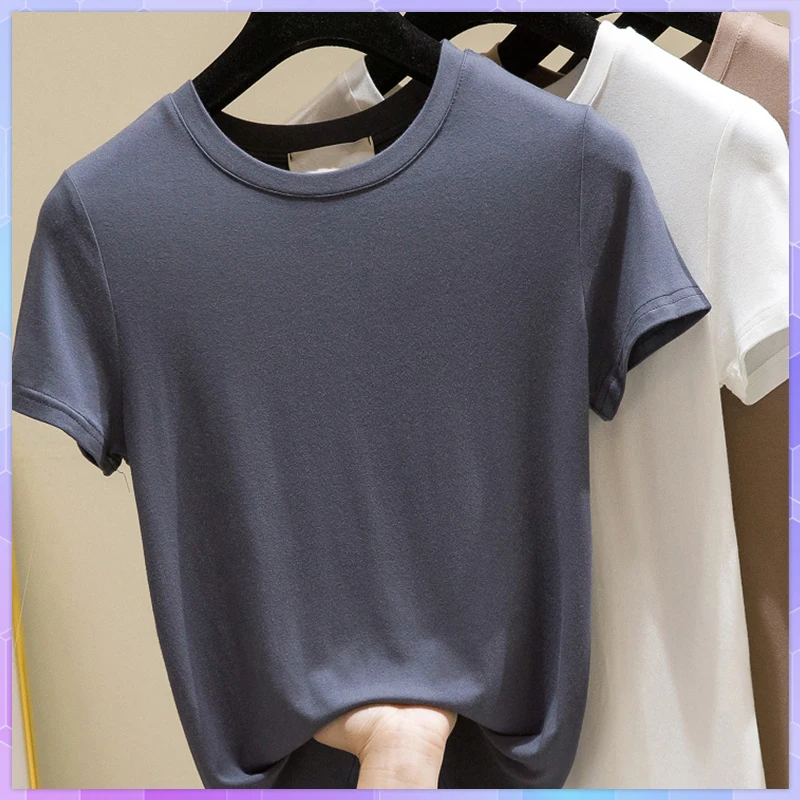 Lady Solid Color Oversized T-Shirt Women Fashion Top Moda Short Sleeve Casual Tee Shirt Elegant Office We Ice Silk o Neck Top