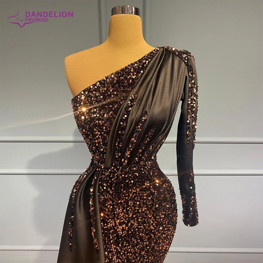 Dubai One Shoulder Sexy Evening Dresses For Women 2021 Mermaid Beading Sequins Luxury Formal Gowns Party