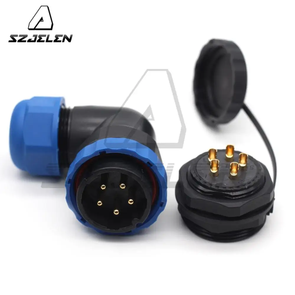 SD28TA-ZM, Waterproof Connector 5 Pin,Elbow Connectors, IP67, Electrical Equipment Power Cable Connector Male Plug Socket