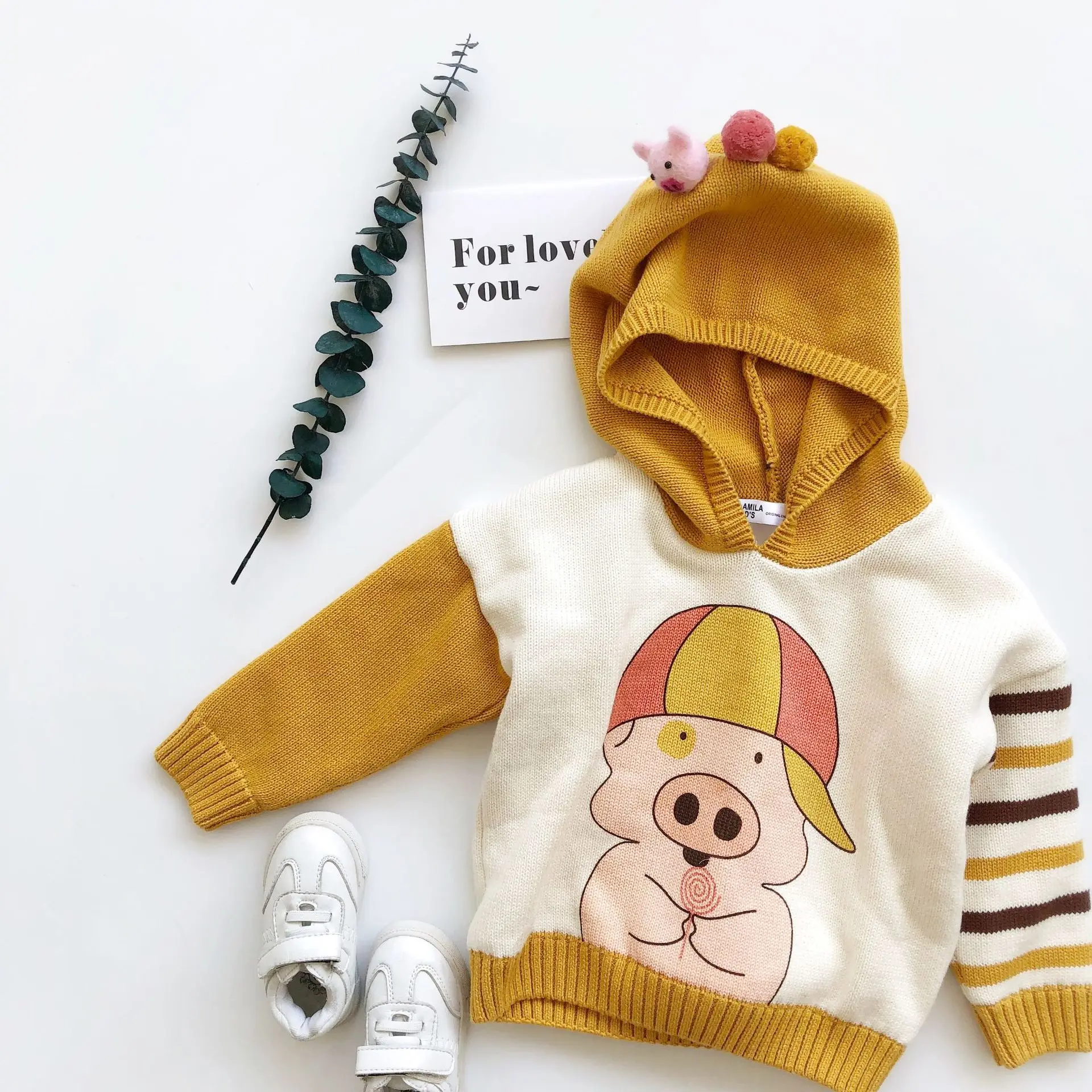 

Tonytaobaby Winter New Style Baby Pig Plush and Thickened Hooded Cotton Knitting Sweater