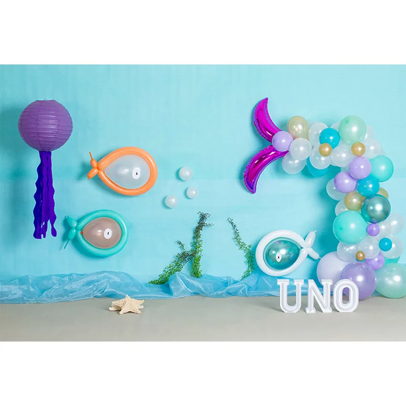 1st Happy Birthday Party Backdrop Underwater World Seagrass Fish Pearl Photography Background Photo Studio Photocall Decor Props