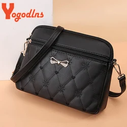 Yogodlns Fashion Bow Shoulder Bag For Women PU Leather Crossbody Bag Heart Embroidery Messenger Bag Multifunction Handbag Pouch