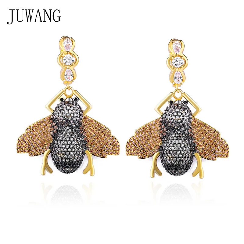 

JUWANG 2020 New Fashion Drop Earrings For Women AAA Cubic Zircon Luxury Insect Dangle Earrings Jewelry For Party Decoration