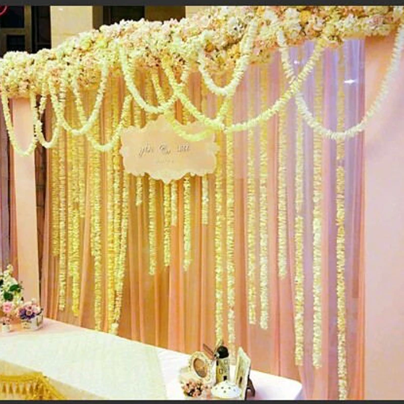 

Elegant White Artificial Orchid Wisteria Vine Flower 2 Meter Long Silk Wreaths For Wedding Backdrop Decoration Shooting Props