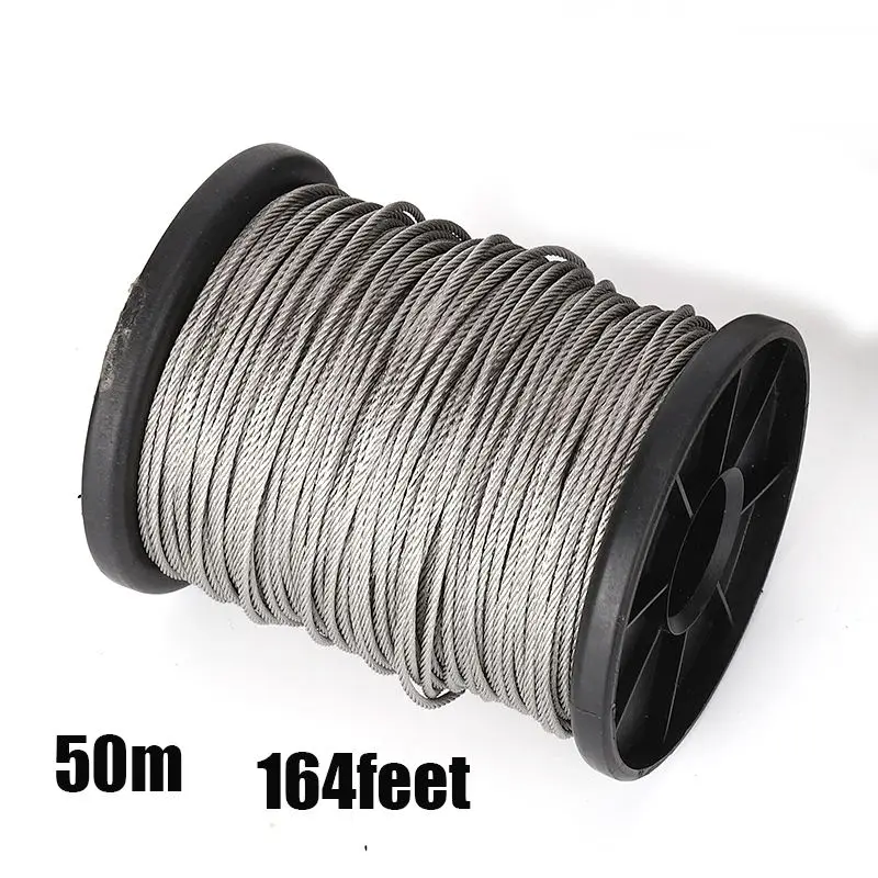 Corda 1/16, cavo in acciaio inossidabile 304, 164 piedi (circa 50.0 metri), cavo per aeromobili, 50 pezzi di manicotto per anello a crimpare in alluminio, 7x7