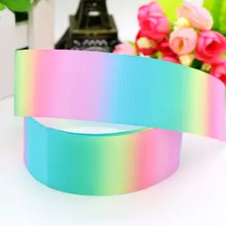 DHK 5yards gradient colors rainbow 4 size printed grosgrain ribbon headwear hair bow diy party decoration wholesale OEM E1476