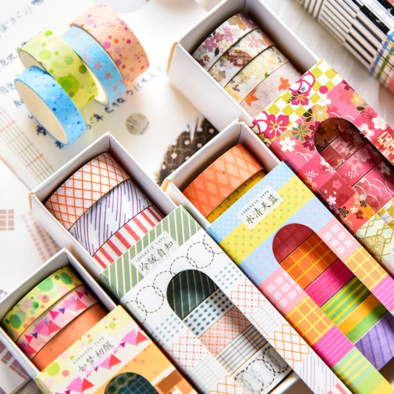 10pcs Multi Pattern Washi Tape Set Morandi Color Flower Grid Falling Leaf Adhesive Masking Tapes Diary Stickers Decoration A6179