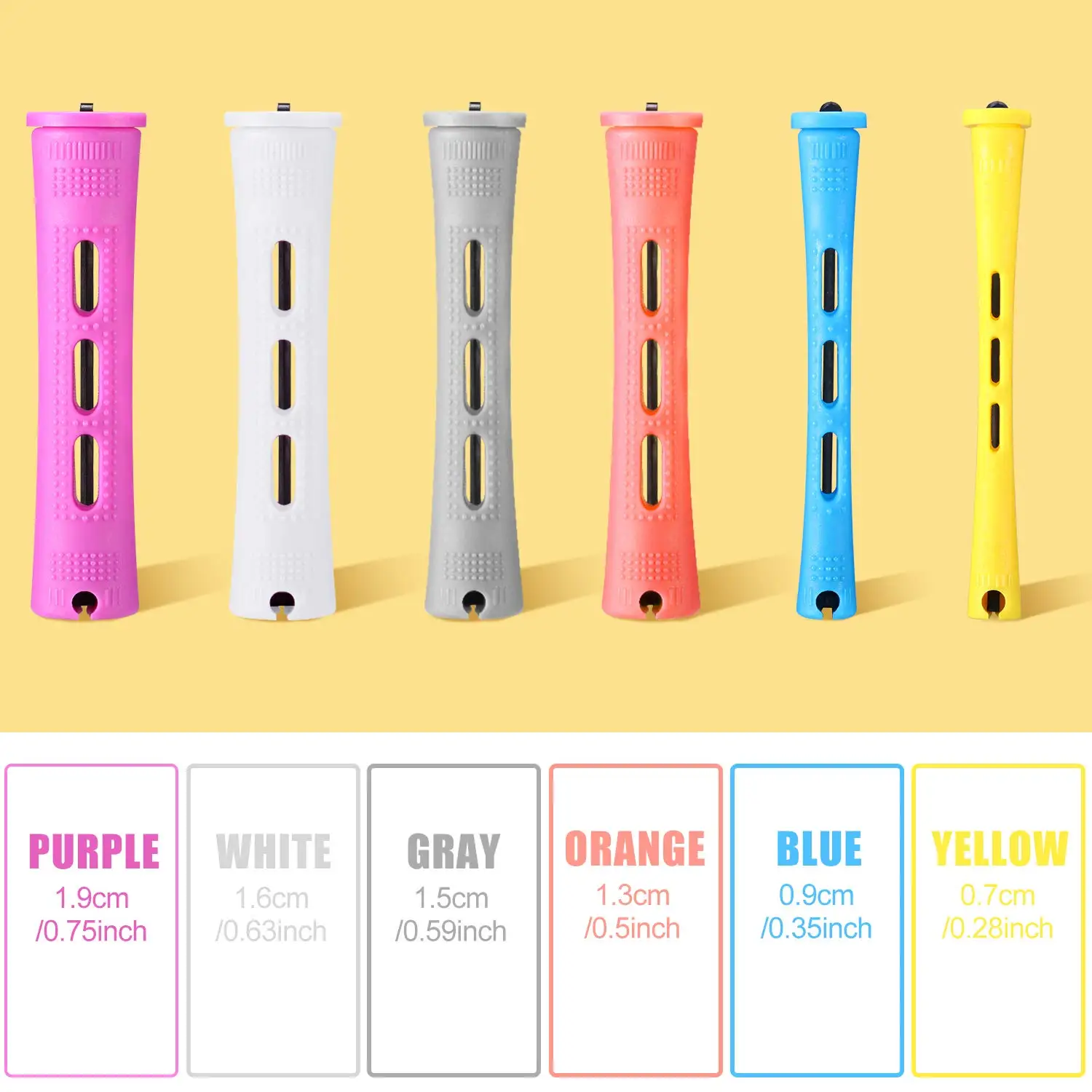 60 peças de haste curta de cabelo, haste de enrolamento de cabelo com onda fria, haste curva de plástico, rolador de ondulação de cabelo com pente de rolo pintail de aço