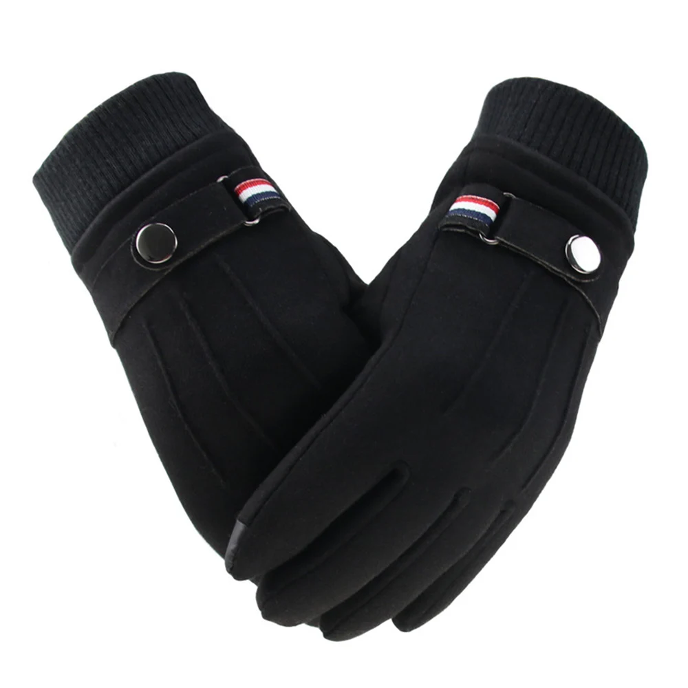 

Men's Winter Gloves Touch Screen Suede Warm Split Finger Gloves Outdoor Cycling Thickened Buckle Male Driving Windproof Mittens