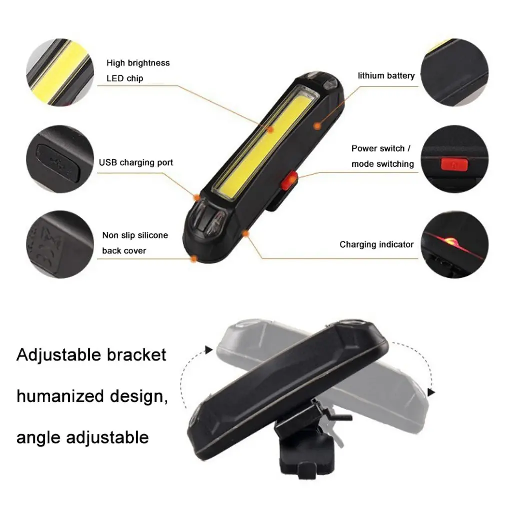 LED Bike Tail Lamp Multi Mode Bicycle Cycling Warning Light Waterproof USB Rechargeable Automatic Shut-Down Front Rear Light