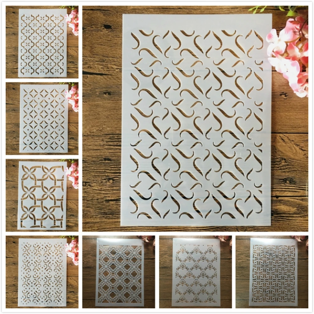 

8Pcs/Lot A4 29cm Geometry Wavy Texture DIY Layering Stencils Wall Painting Scrapbook Coloring Embossing Album Decor Template