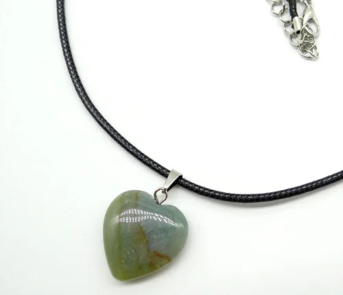 20mm Natural Stone Crystal Quartz Opal lapis Turquoises heart Pendant Leather Chains Necklace Women Fashion Jewelry 1PC
