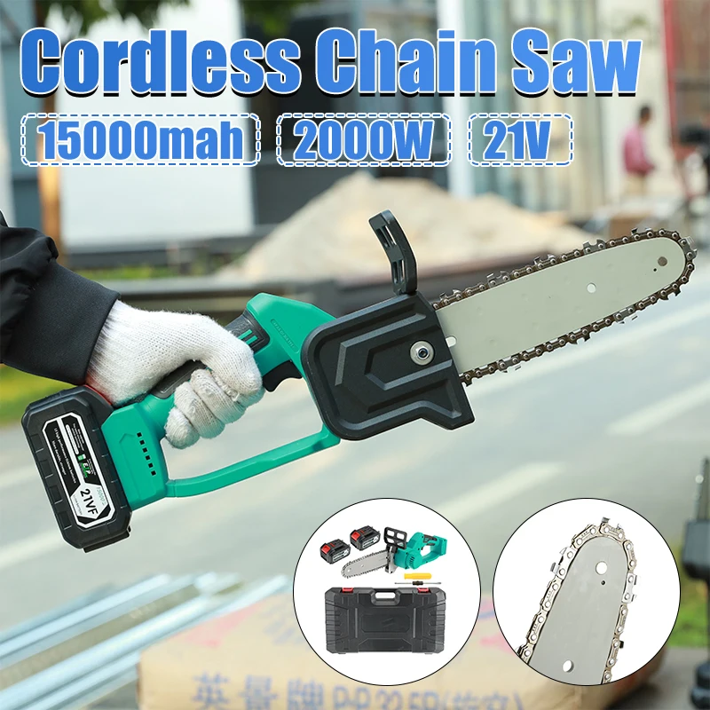 Cordless ChainSaw 2000W 21V Electric Wood Cutter Portable Wood Tools Garden Logging WoodWorking Rechargeable