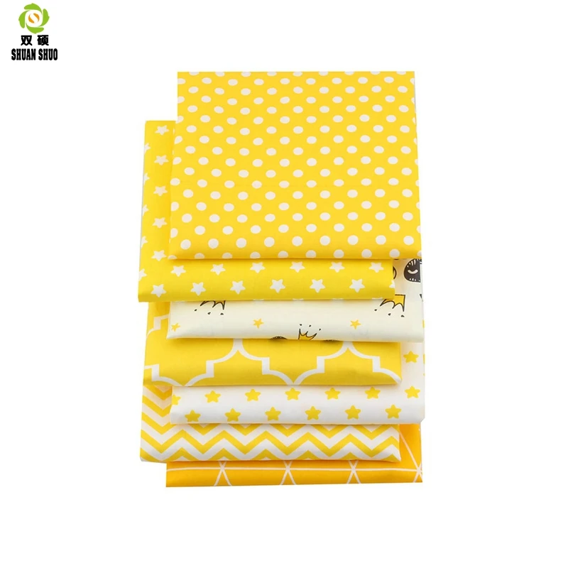 Shuanshuo Yellow Series Cotton Patchwork Fabric  Fat Quarter Bundles Fabric For Sewing Doll Cloths 40*50cm 7pcs/lot