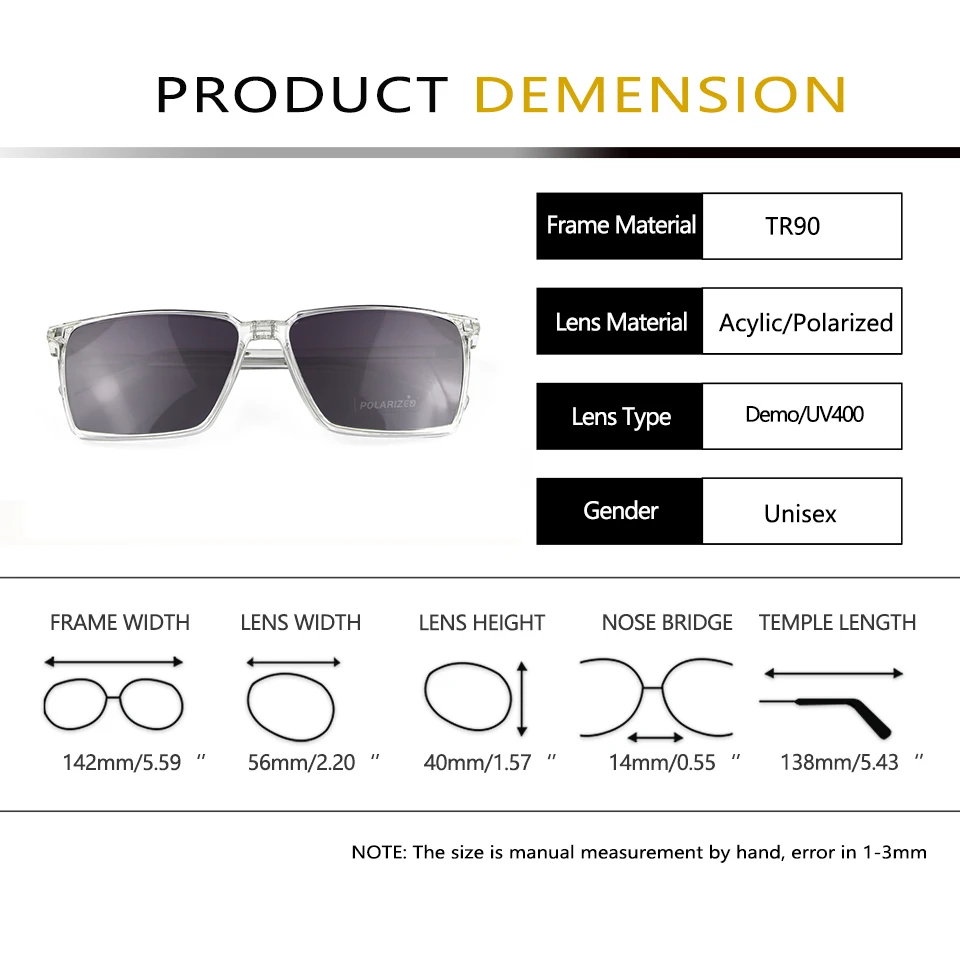 خفيفة Tr90 مربع الاستقطاب كليب على النظارات الشمسية للطي المغناطيسي النظارات البصرية الإطار موضة وصفة طبية نظارات