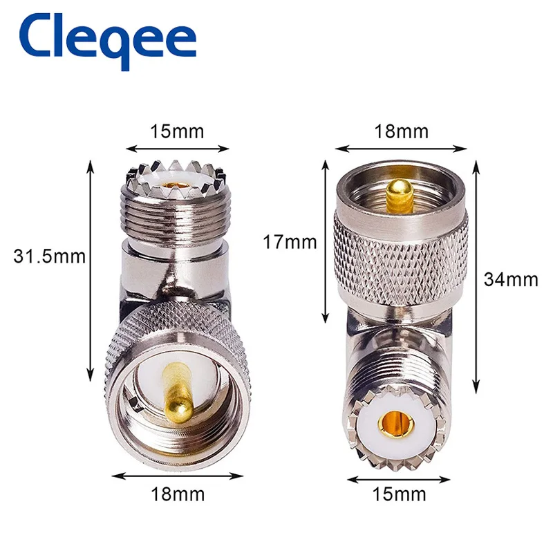 Cleqee-conector de cobre de ángulo recto UHF PL259, conector macho a conector hembra SO239, 1 Adaptador Coaxial RF