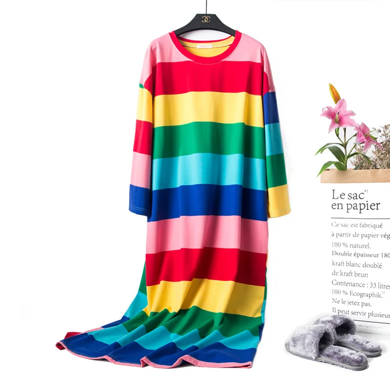 New Arrival Robe Loose Women Nightgown Long Night Dress Cotton Striped Sleepwear Female Dressing Gown Nightie pregnant Nightwear