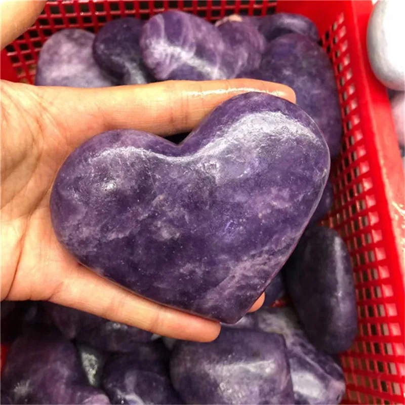 Natural quartz purple heart shaped crystal lepidolite mica folk crafts for feng shui