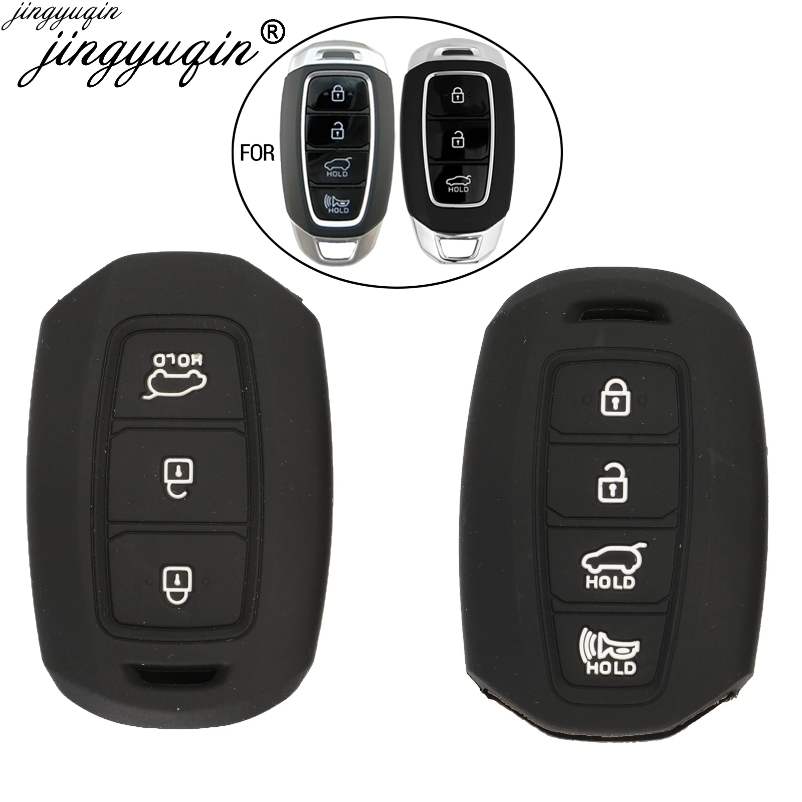 Jingyuqin 30pcs For Hyundai i30 i35 i40 Azera Elantra Solaris Grandeur Ig Accent Santa Fe Silicone Car Remote Key Cover 3/4 BTN