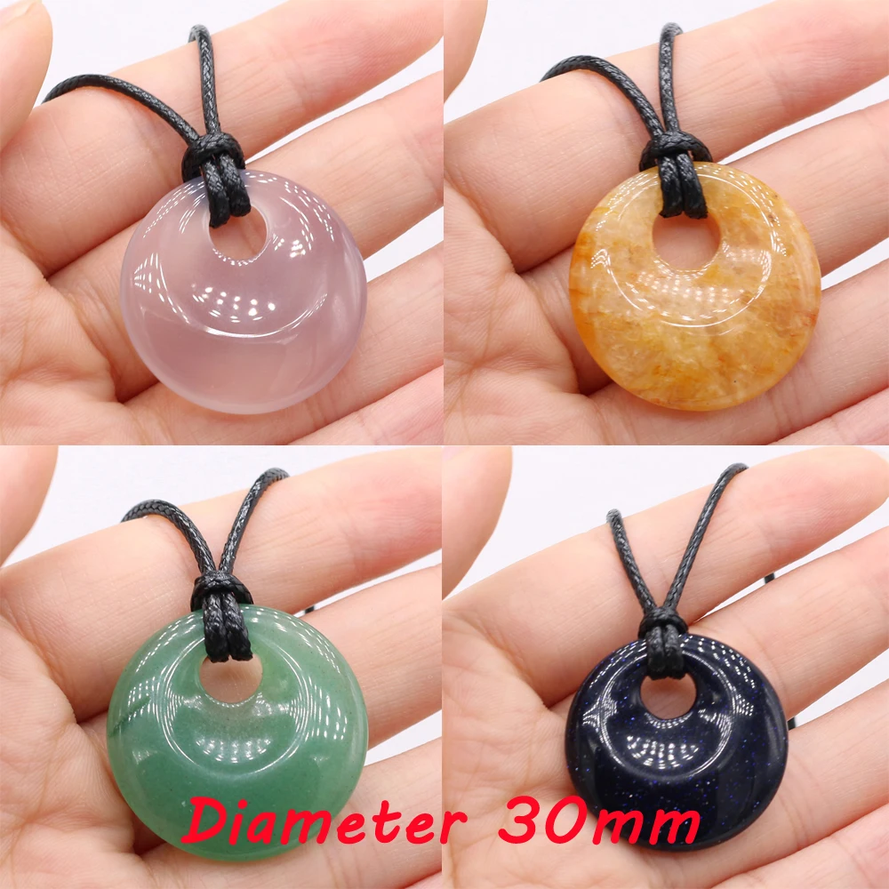 Natural Stone Pendant Necklace Simple Round Big Hole Crystal Lapis lazuli Opal Lucky Necklace Choker Jewelry Women Gifts