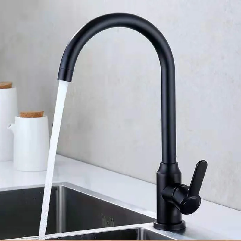 Black Paint Kitchen Hot and Cold Mixed Water Vegetable Basin Faucet Kitchen Swivel Sink Faucet Wash Basin Large Curved Faucet