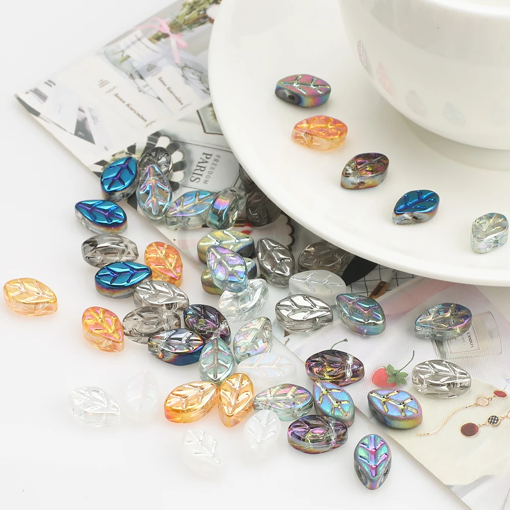 50 Stücke Glasblatt Perlen 7x11mm Blatt Form Handwerk DIY Kristall Anhänger Ohrringe Schmuck Machen Zubehör Großhandel