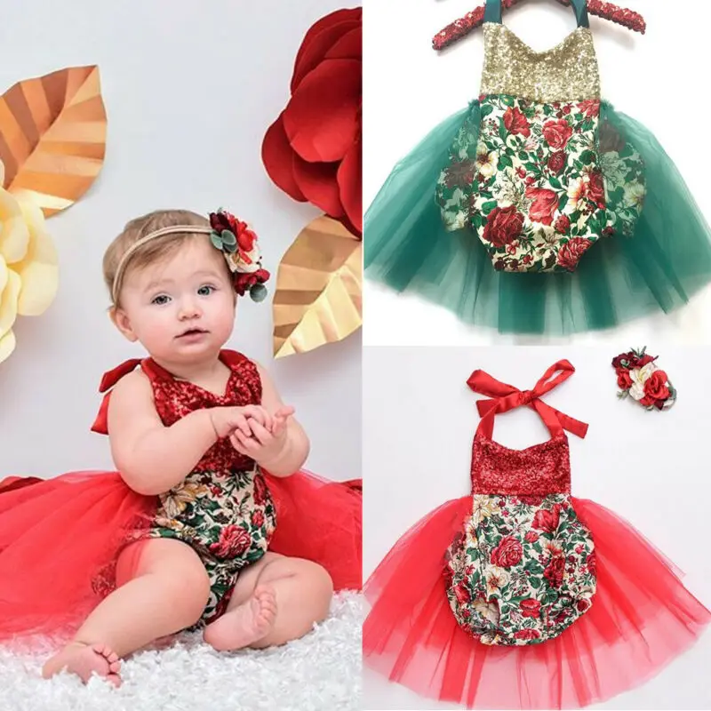 

New Infant Sequin Christmas Outfit Girl Baby First Xmas Party Romper Tutu Dress Clothes