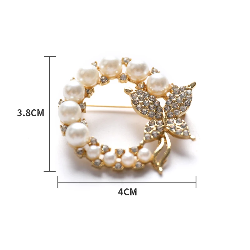 1PC Pearl and Rhinestone Circle Brooches Trendy Elegant Butterfly Brooch Pins Gifts Women Baroque Trendy Elegant Butterfly