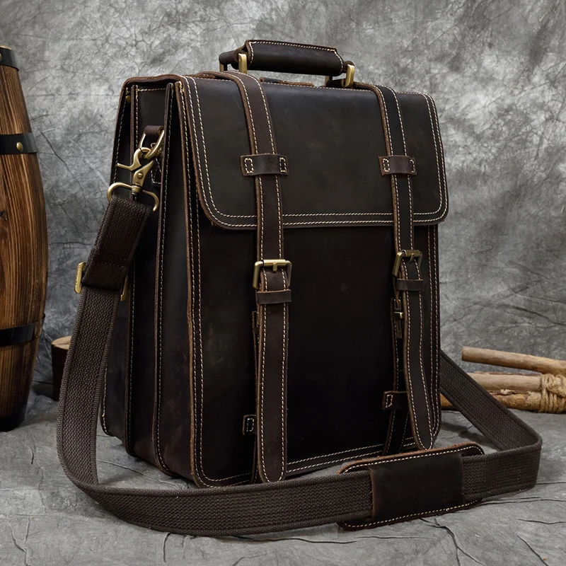 Men Genuine Leather Backpack 14\