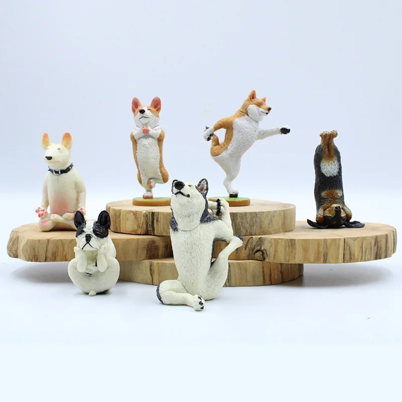 

6PCS/Lot Funny Cartoon Yoga Master Dog Action Figure Dolls Bull Terrier Model Figurine Home Collection Decoration Toys Gifts