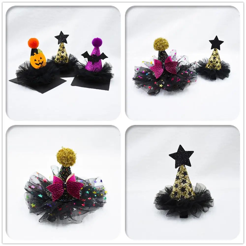 

Wholesale Boutique 12pcs Fashion Glitter Star Pom Pom Hat Hairpins Bow Pumpkin Bat Hair Clips Halloween Party Hair Accessories