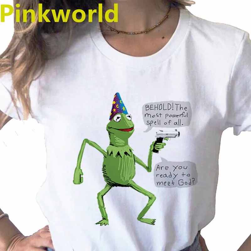 Yer A Wizard Kermit Anime T-shirt da donna con stampa divertente base casual o-collo camicia bianca T-shirt da donna manica corta, nave di lancio