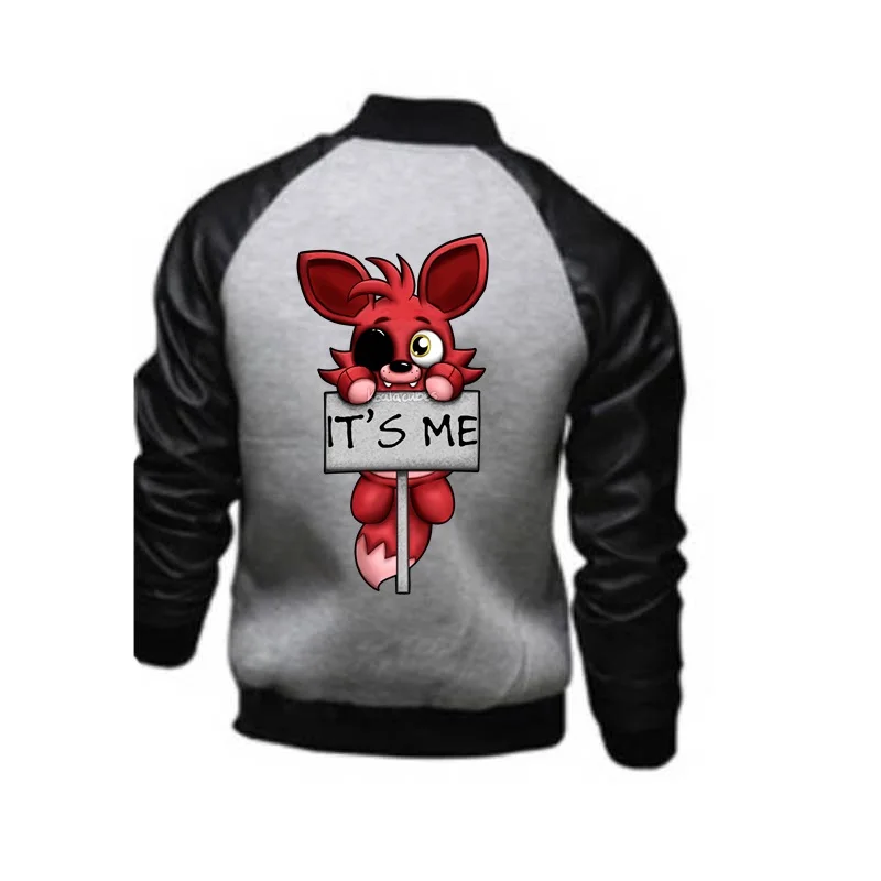 Men's Baseball Coats Stand Collar Jackets Survey Expedition Scholar Outerwear It's Me Kawaii FNAF Plush Foxy Outing Sportswear