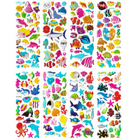 8 Sheets 3D Cartoon Sea Fishes Animal Stickers Ocean World Coral Jellyfish Mermaid Waterproof Sticker Kids Scrapbook Decal Toys