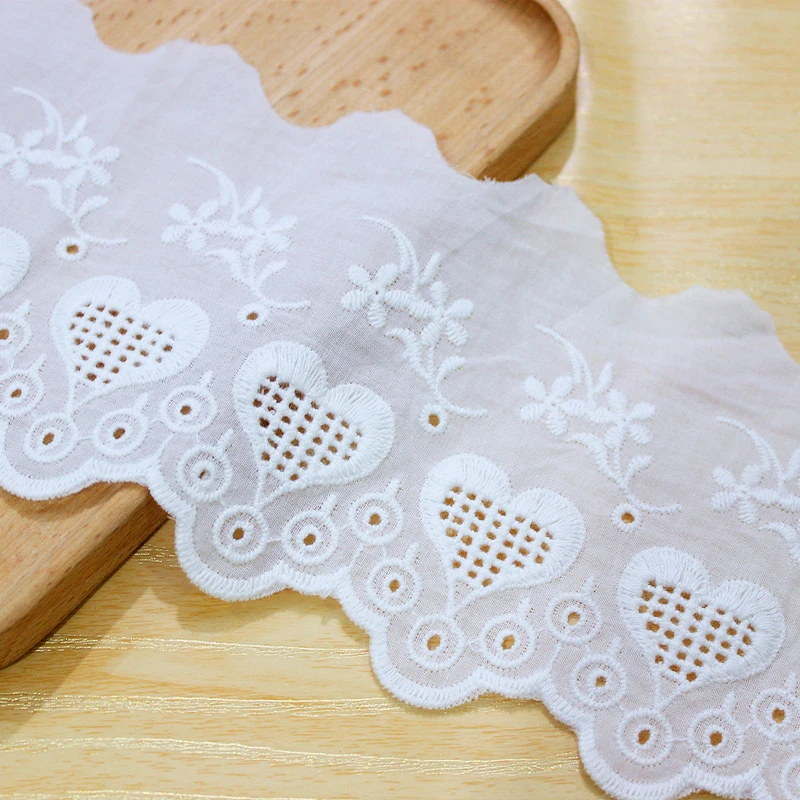 

Lace Trims 5 Yard Ivory Heart Cotton Cloth Embroidery Fabric Ribbon Tapes Sewing Material 10cm 3.93" Wide M4F398