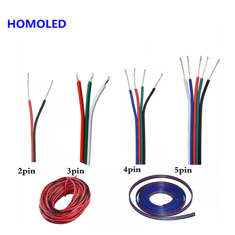 1m 5m 10m 20m 50m 100m LED Wire 2Pin 3 4Pin 5Pin Single Color RGB RGBW Led Connector RGB Extension Cable LED Strip Extend Wire